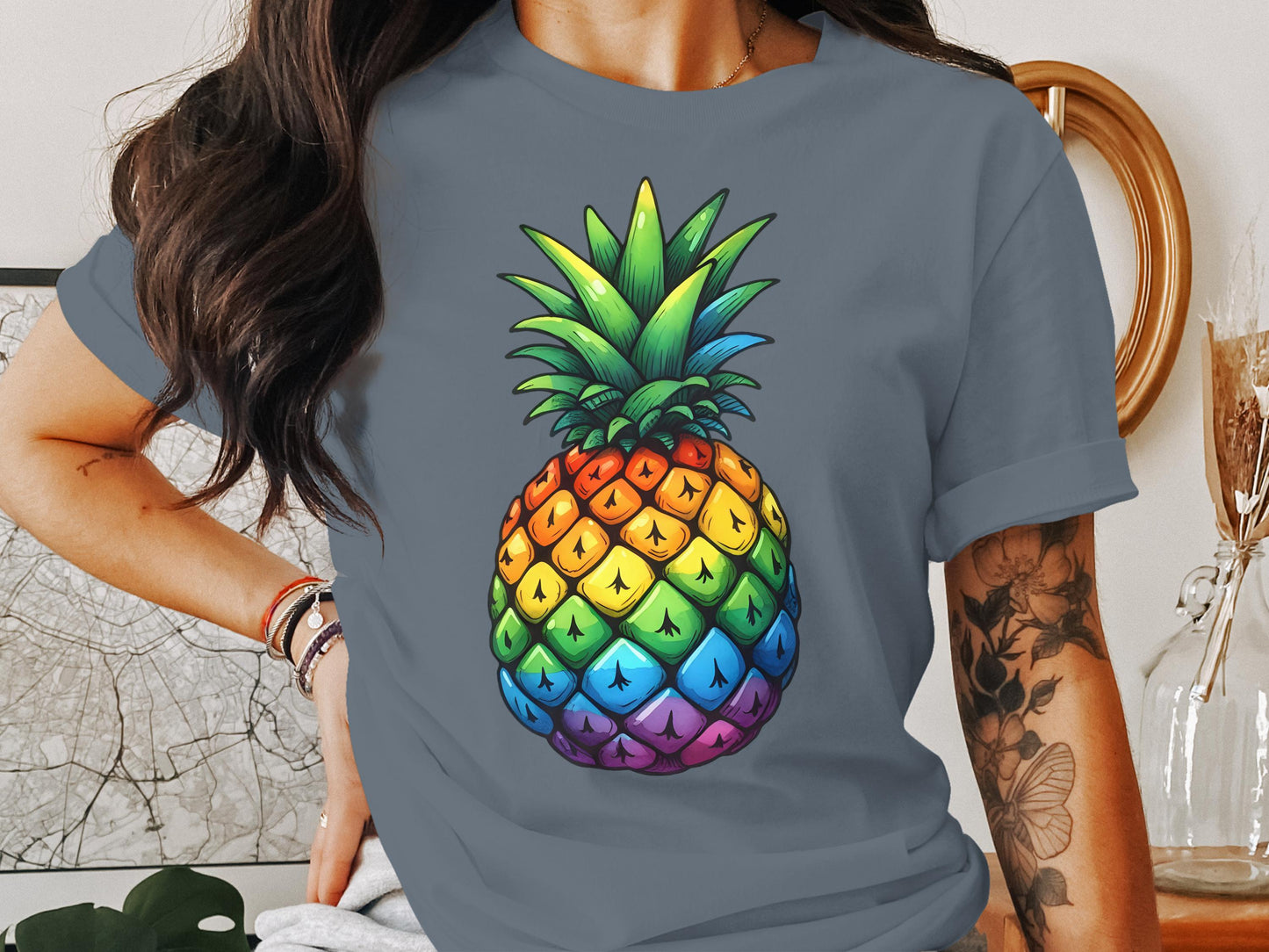 Colorful Rainbow Pineapple Graphic Women's T-Shirt product type