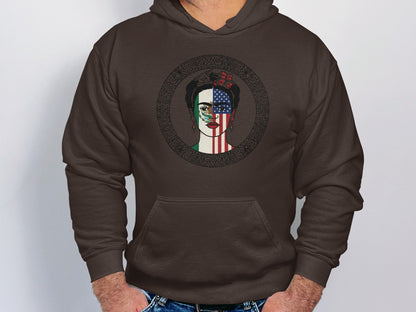 Artistic Frida Kahlo with American Flag Print product type