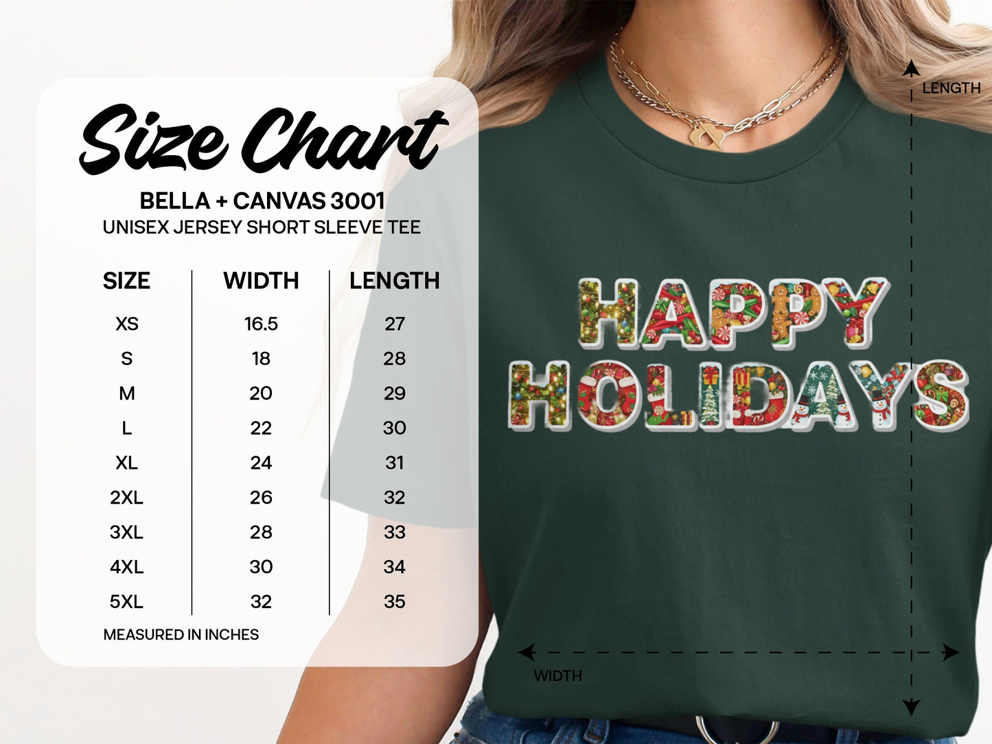 Happy Holidays Design on Bella + Canvas 3001 Shirt