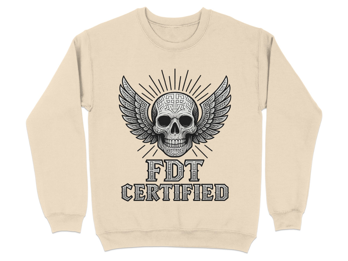 FDT Certified Skull with Wing Graphic Design Sweatshirt