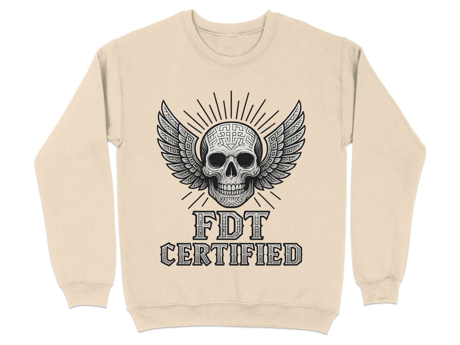 FDT Certified Skull with Wing Graphic Design Sweatshirt