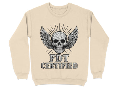 FDT Certified Skull with Wing Graphic Design Sweatshirt