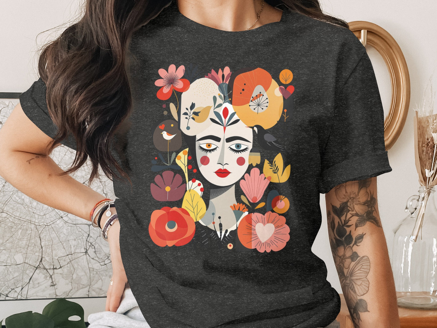 Colorful Folk Art Woman Face Abstract Floral product type