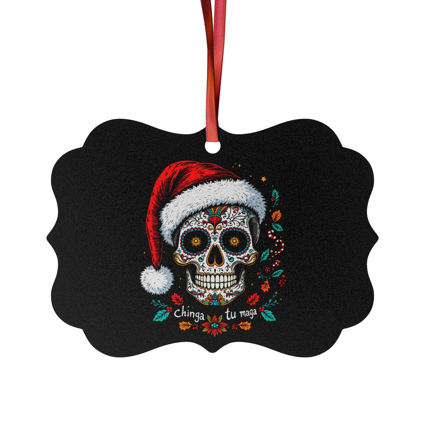 Day of the Dead Skull Christmas Ornament — Aluminum Holiday Decoration