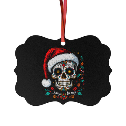 Day of the Dead Skull Christmas Ornament — Aluminum Holiday Decoration