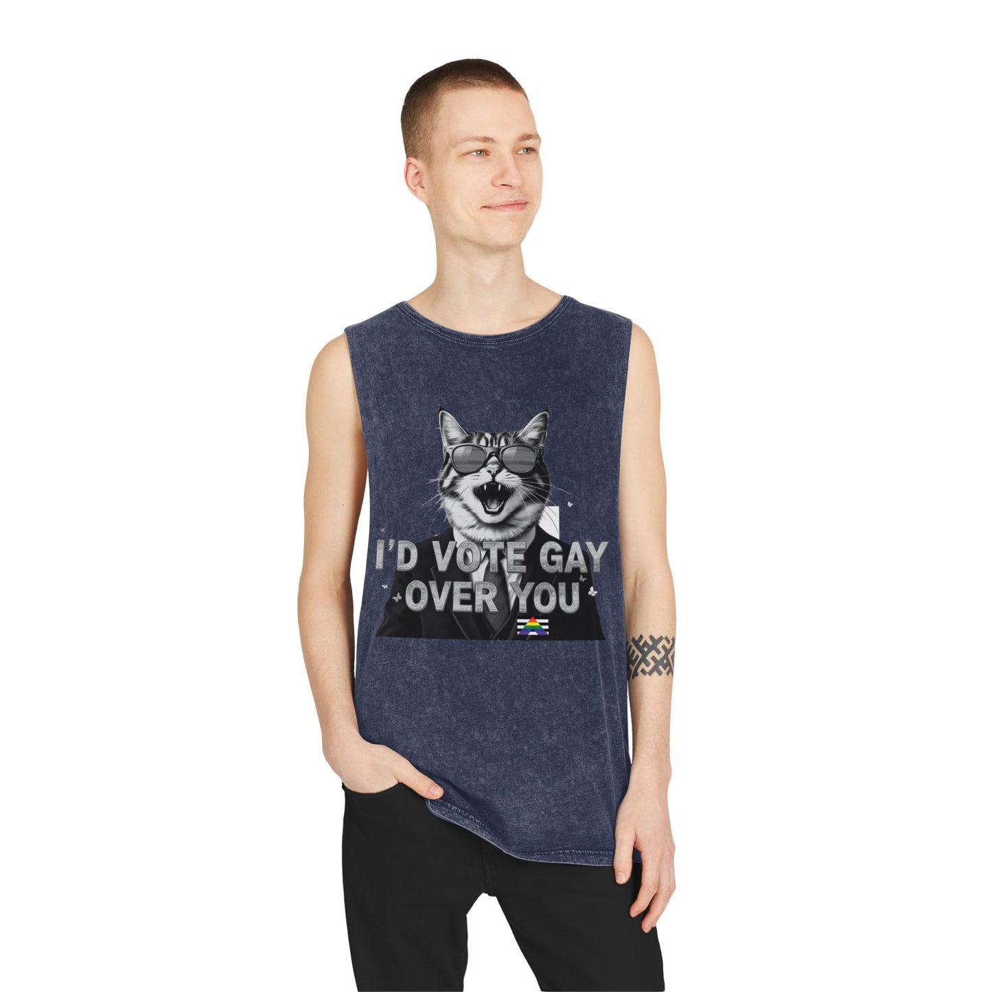 Unisex Stonewash Tank Top - I'd Vote Gay Over You - LGBTQ+ Pride Apparel