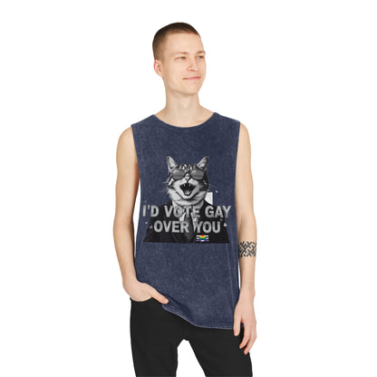 Unisex Stonewash Tank Top - I'd Vote Gay Over You - LGBTQ+ Pride Apparel