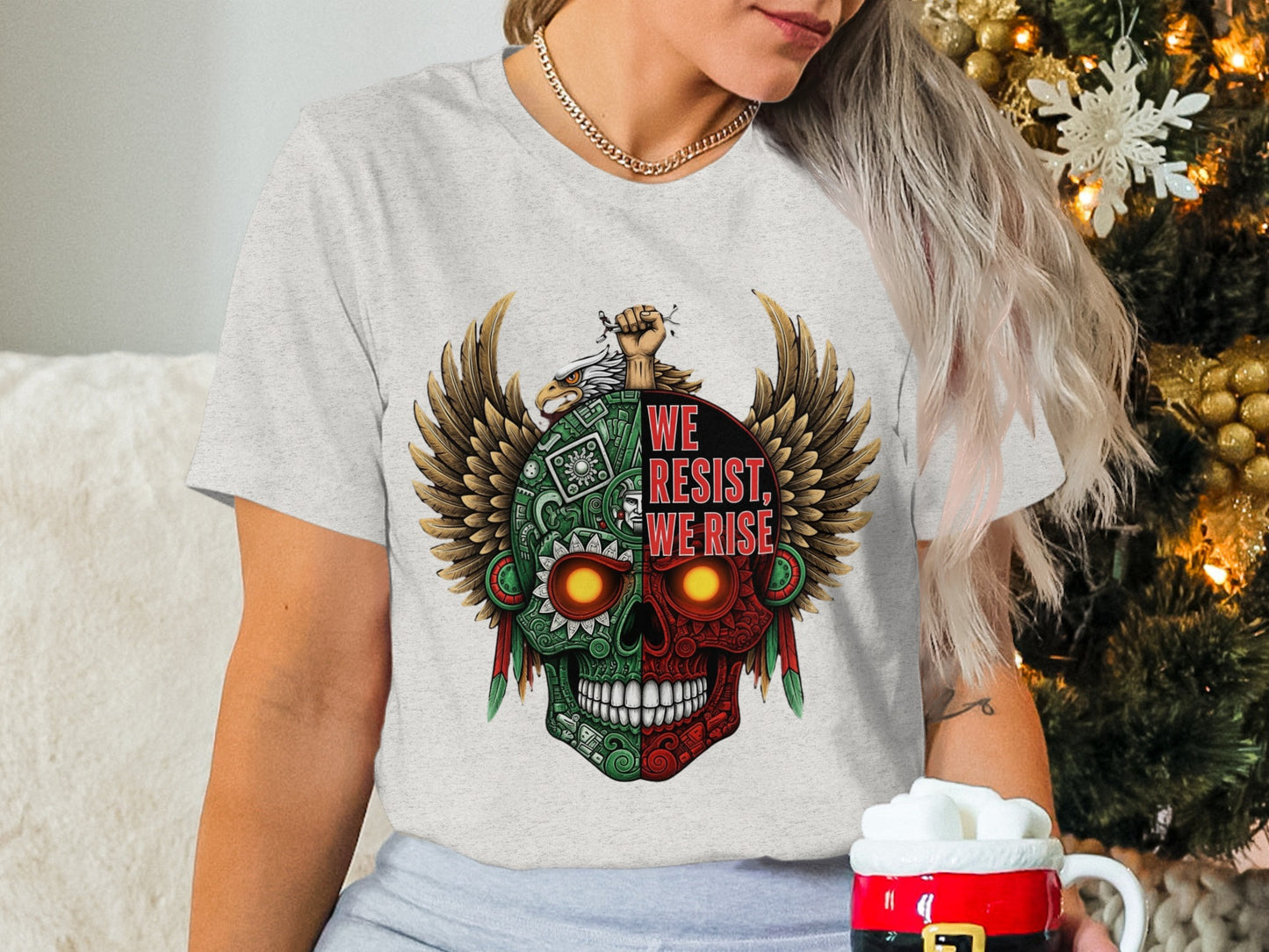 We Resist We Rise Winged Skull Design T-Shirt