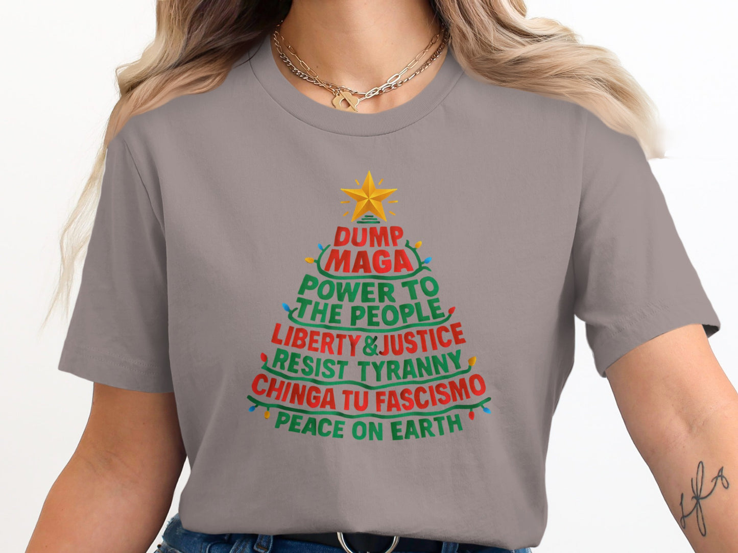 Christmas Tree Graphic Shirt with Political Messages