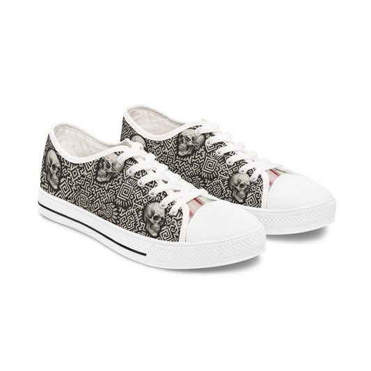Edgy Skull Sneakers for Women, Unique Artistic Low Tops, Casual Footwear, Trendy Sneakers, Perfect for Halloween