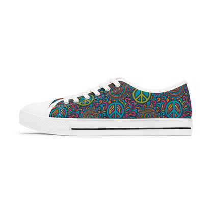 Colorful Peace Sign Women's Sneakers, Casual Shoes, Bohemian Style Footwear, Festival Ready, Unique Gift for Her