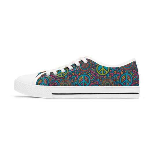 Colorful Peace Sign Women's Sneakers, Casual Shoes, Bohemian Style Footwear, Festival Ready, Unique Gift for Her