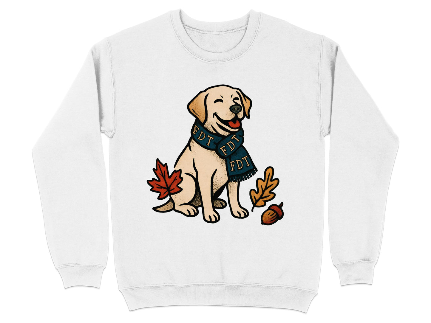 Cozy Autumn Dog with Leaves and Scarf Sweatshirt