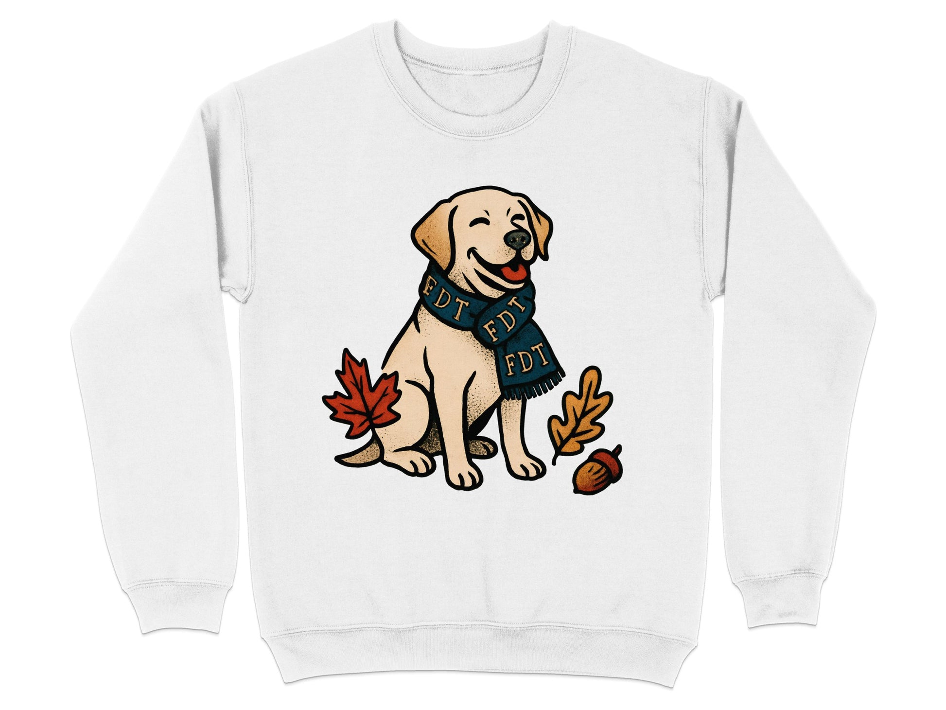 Cozy Autumn Dog with Leaves and Scarf Sweatshirt