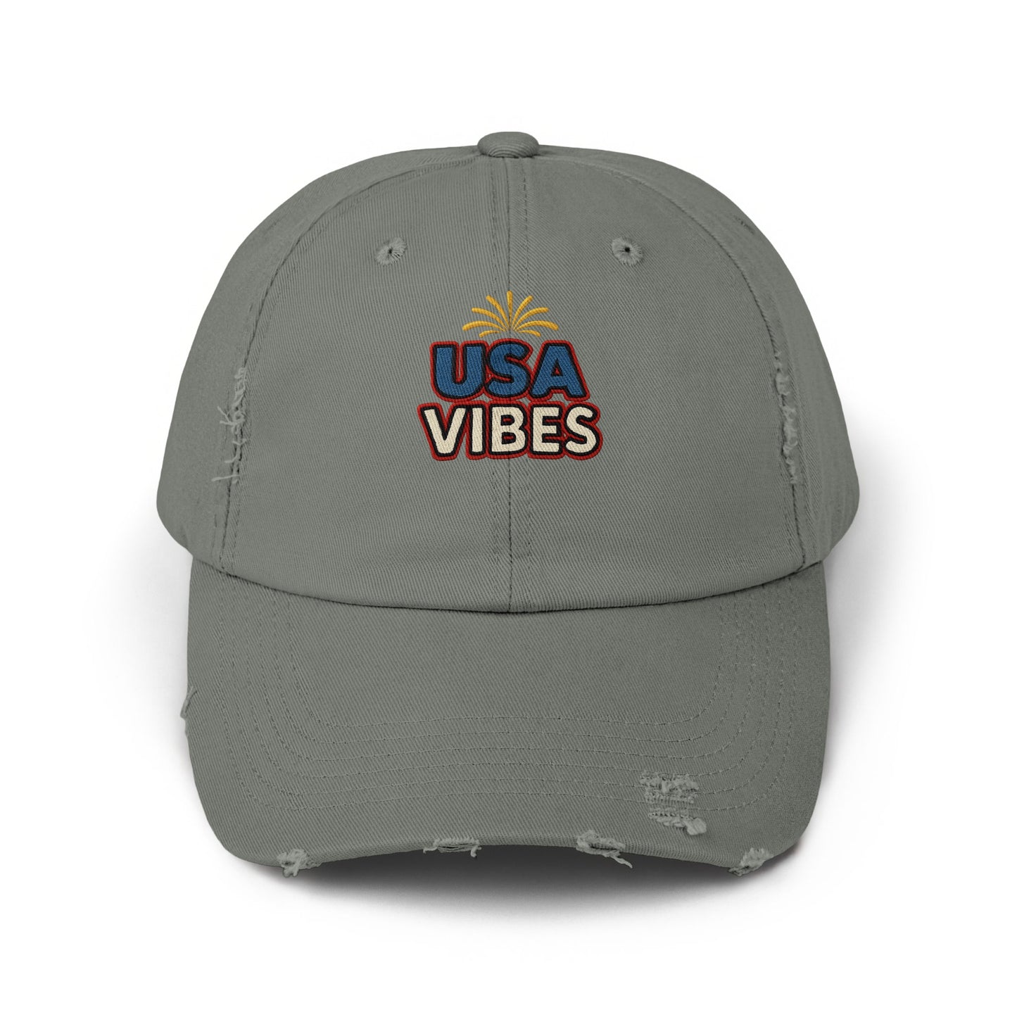 USA Vibes Embroidered Gray Distressed Cap product type