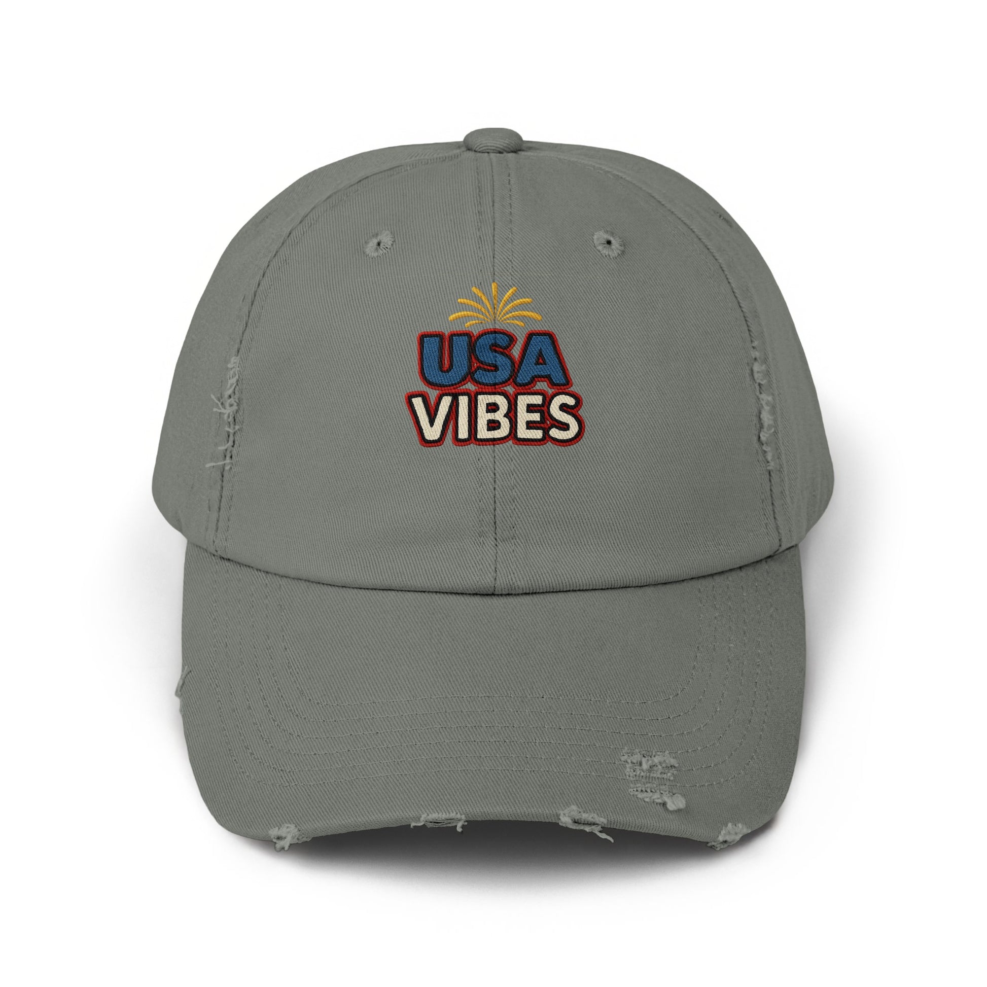 USA Vibes Embroidered Gray Distressed Cap product type