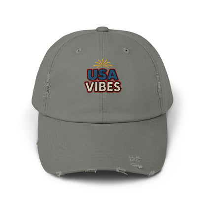 USA Vibes Embroidered Gray Distressed Cap product type