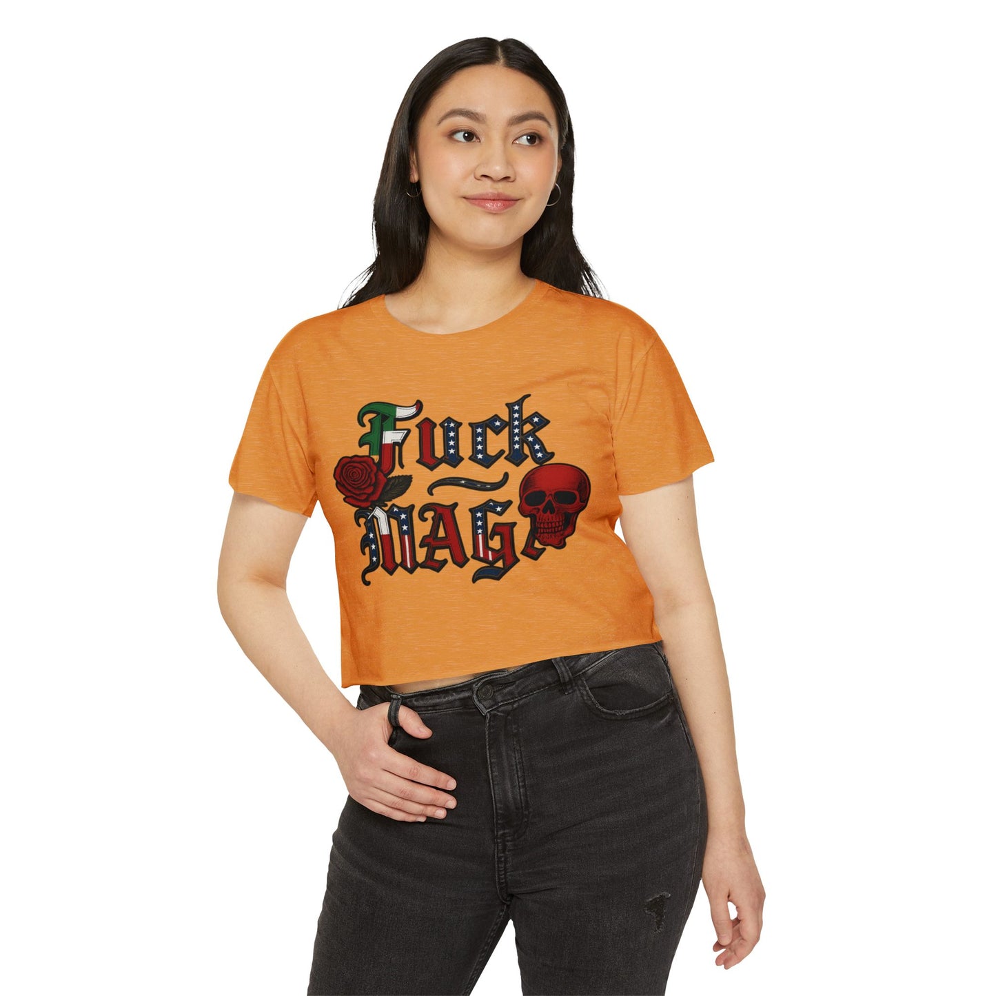 Crop Top Anti Trump FDT -  Women's Festival Crop Top with Skull and Rose Design, Edgy Crop Tee, Summer Fest Outfit, Alternative Style Top, Concert Attire