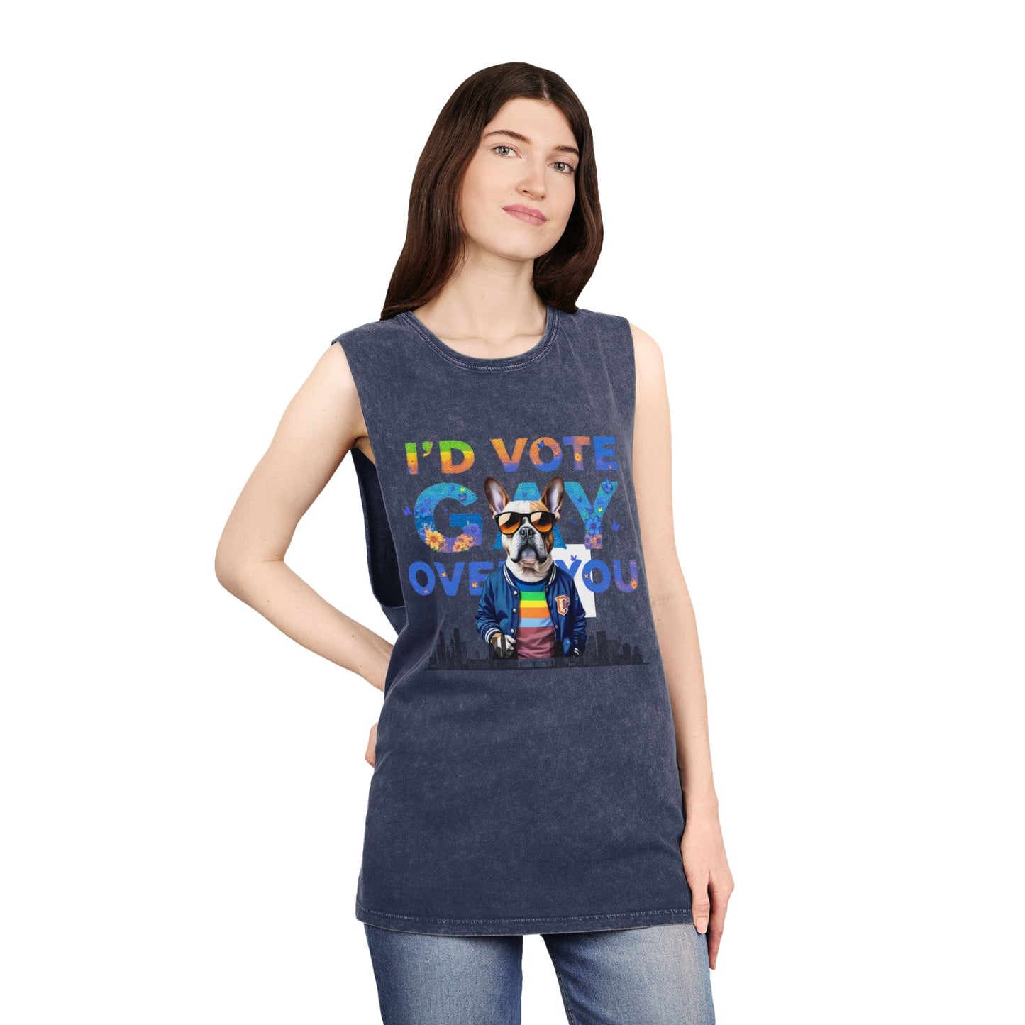 Vote Gay Over You Stonewash Tank Top, LGBTQ+ Pride Apparel, Unisex Summer Shirt, Festival Wear, Gift for Allies