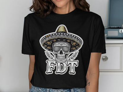 Skull Wearing Sombrero Graphic Black T-Shirt product