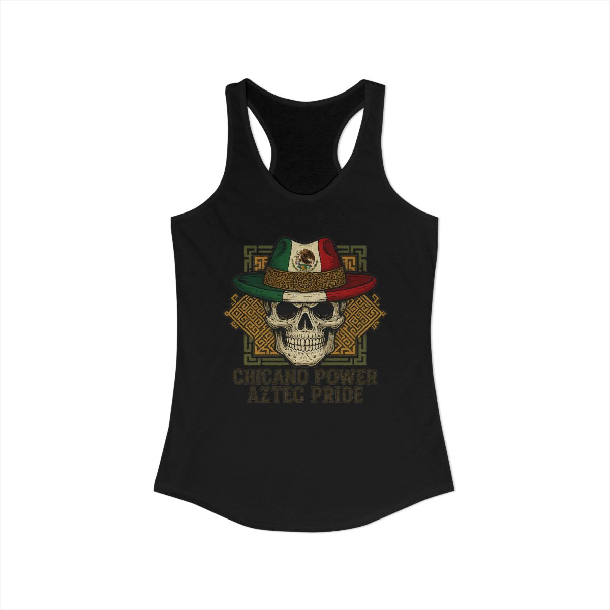Chicano Power Aztec Pride Skull Hat Graphic Tank Top