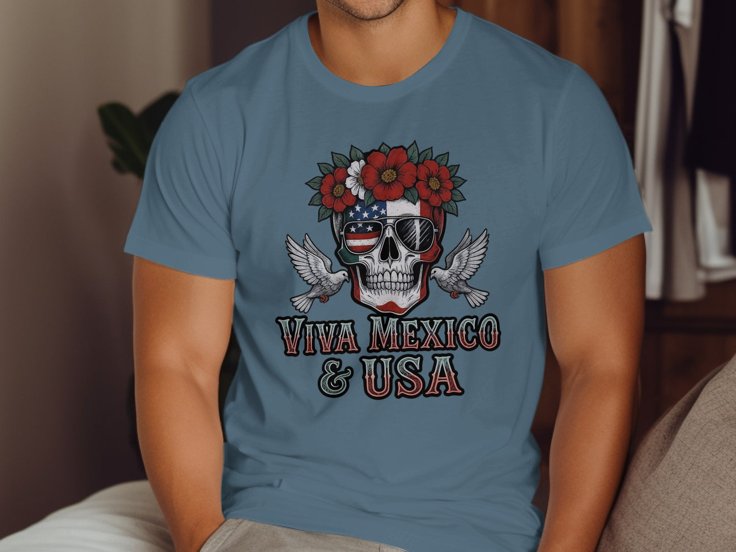 Viva Mexico and USA Skull Graphic T-shirt product