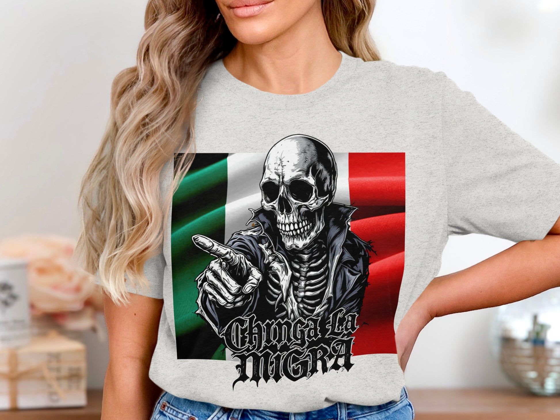 Chinga La Migra Skeleton Graphic Shirt product