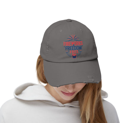 Patriotic Distressed Cap - "Fireworks Freedom Fries"