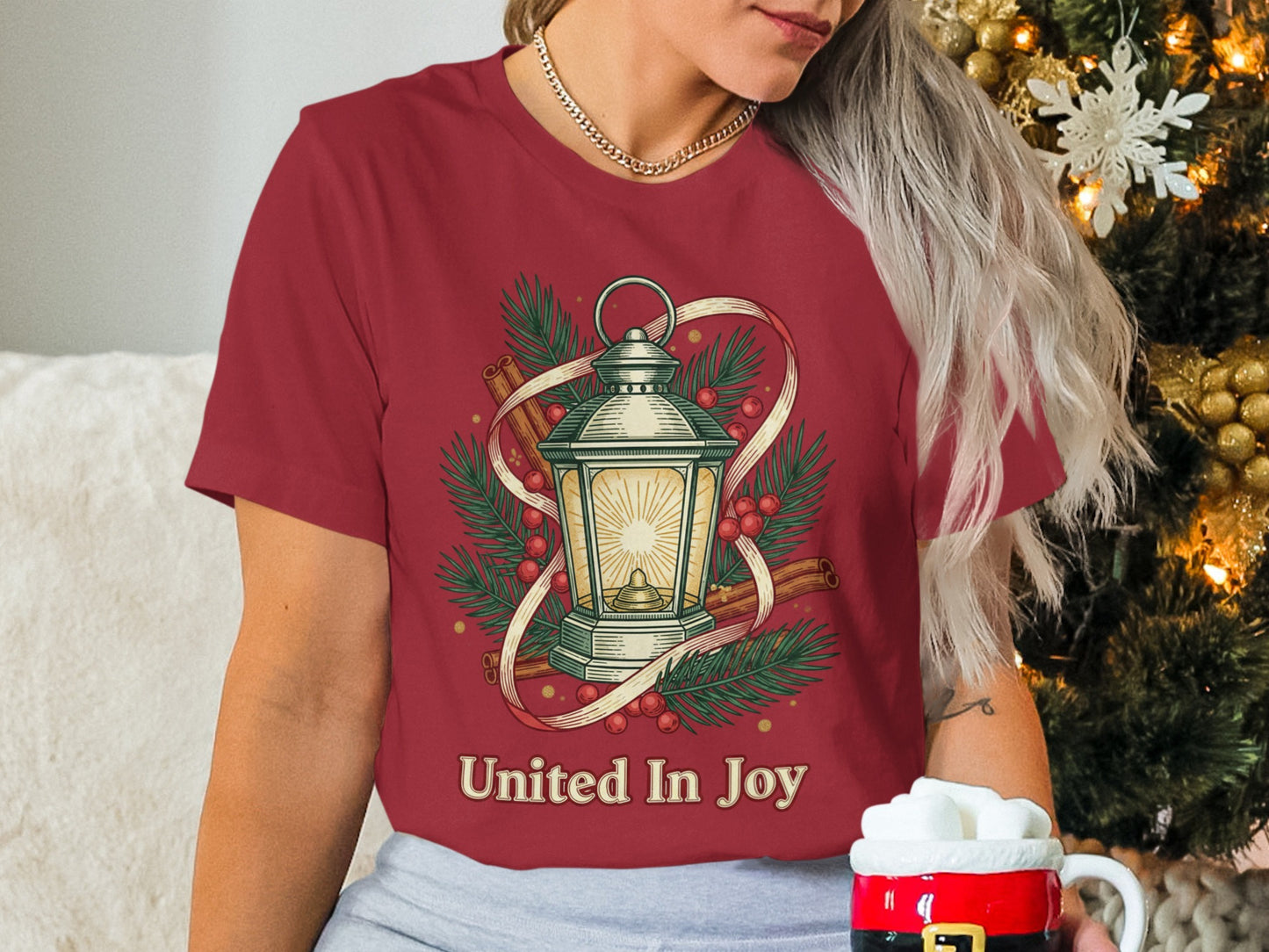 United In Joy Lantern Design Christmas Tee
