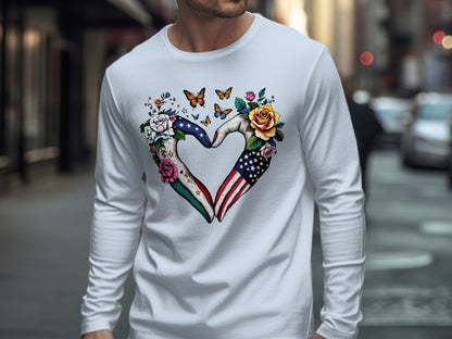 Heart Shaped American Flag Hand Gesture Long Sleeve