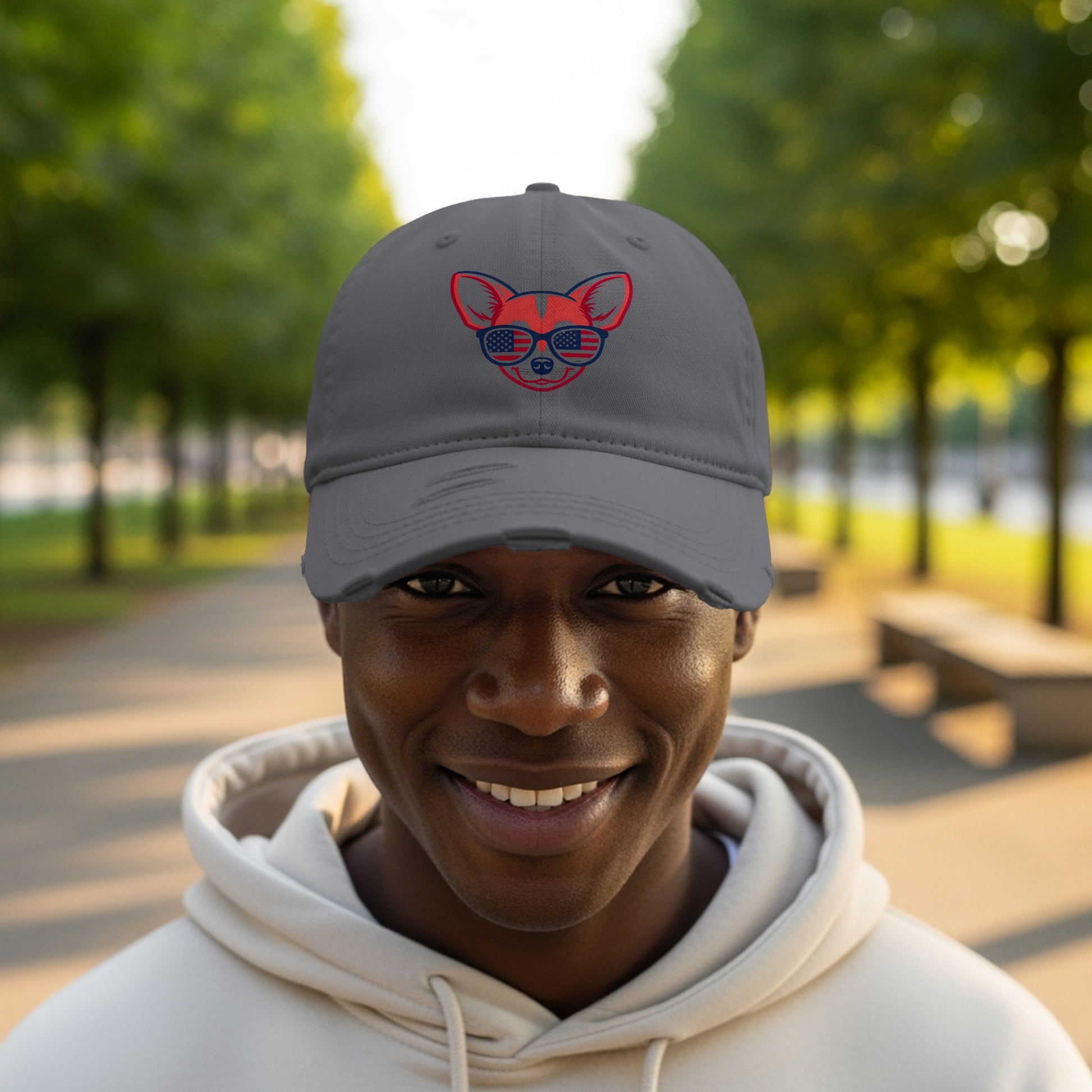 Stylish Grey Cap With Cool Red Cat Design product type