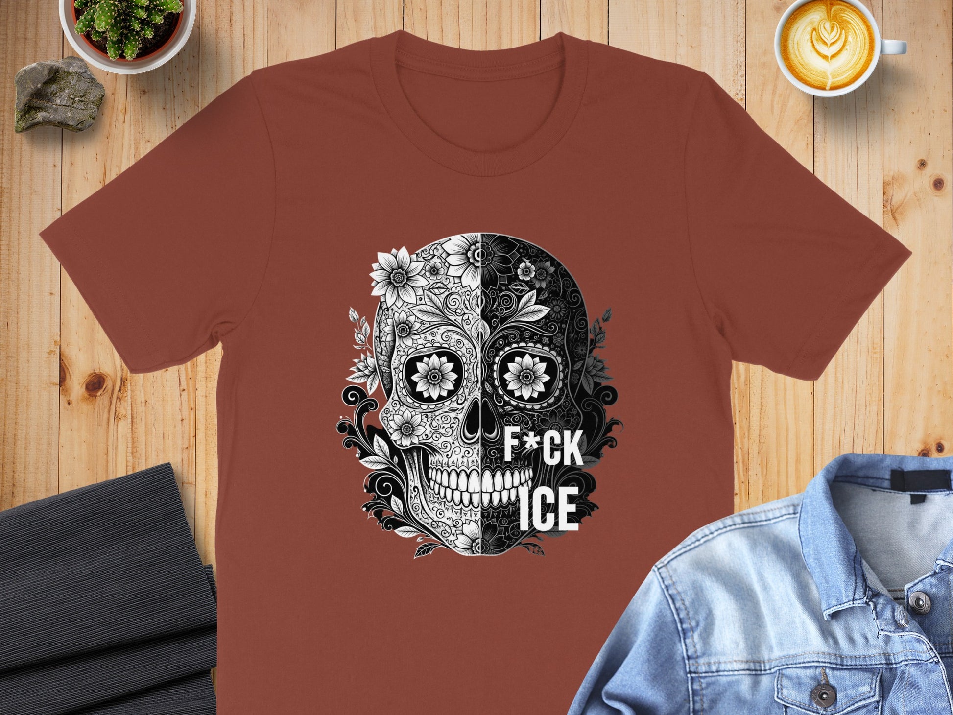 Intricate Sugar Skull with F*ck ICE Message T-shirt product
