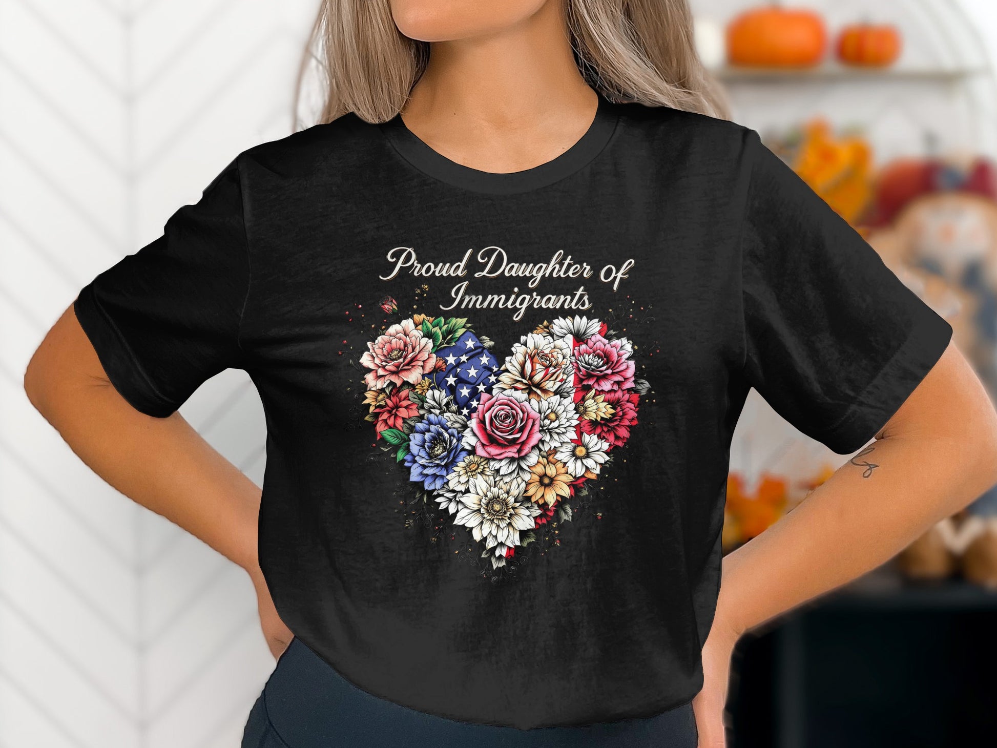 Proud Daughter of Immigrants Heart Floral Tee