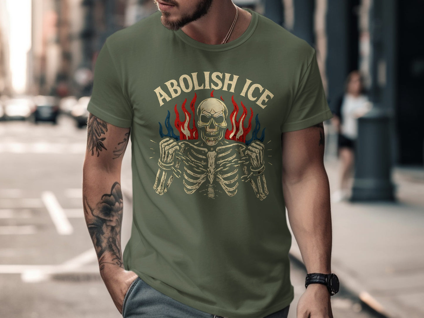 Abolish Ice Skeleton Flames Graphic Illustration product