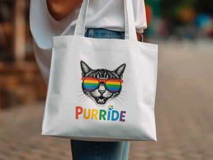 Purride Tote Bag with Cool Cat in Rainbow Sunglasses Product Type