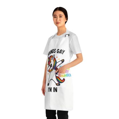 Rainbow Unicorn Apron – "Sounds Gay, I’m In" LGBTQ+ Pride Kitchen Apron