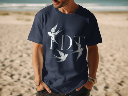 Stylish Blue T-Shirt with Bird Print Design product type