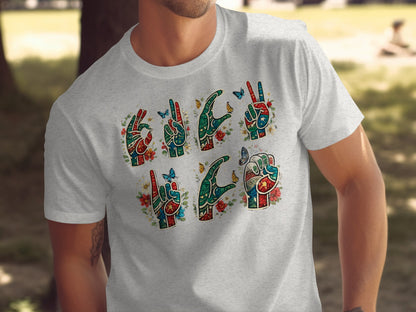 Colorful Hand Sign Language T-Shirt with Artistic Design