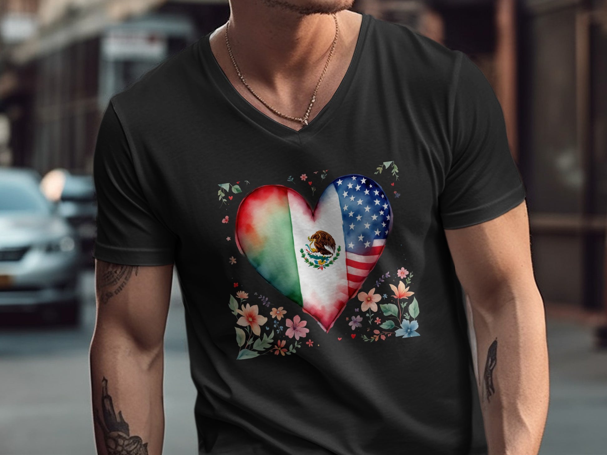 Mexican and American Heart Flags Graphic Tee product type