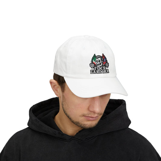 Fuck La Migra Anti Trump Embroidered Hat, FDT, Chinga Tu Maga Classic Dad Cap with Skull Design, Adjustable Hat for Casual Wear, Unique Gift for Dads, Birthday, or Holiday Use