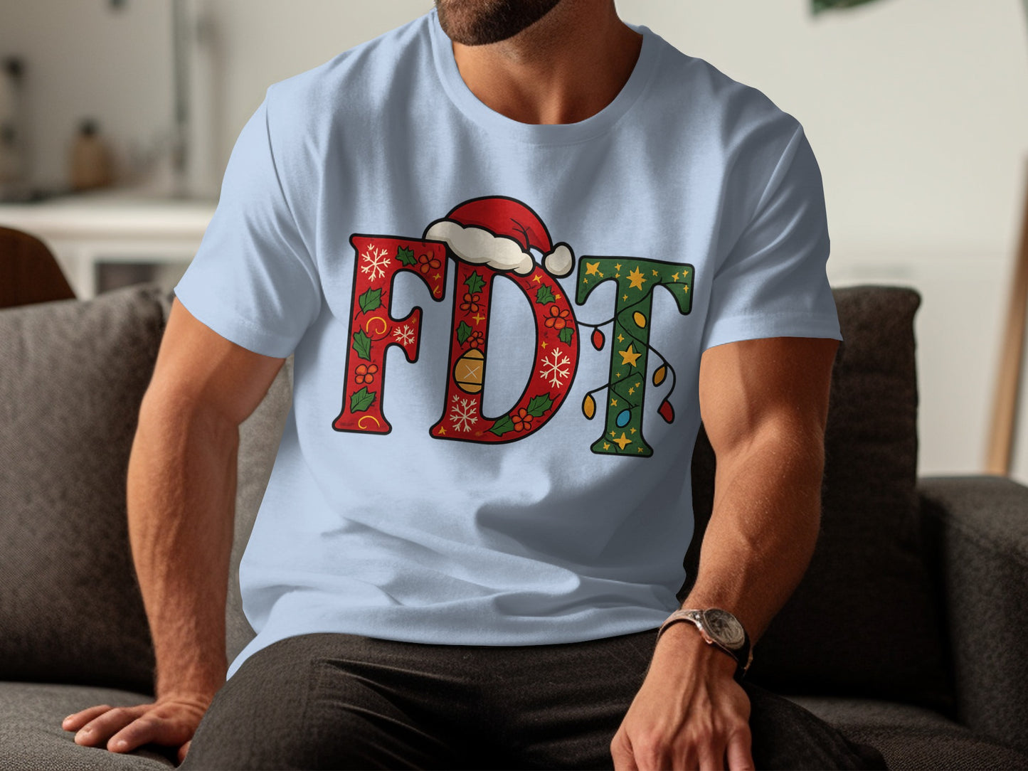 FDT Christmas Lettering Festive Holiday Design T-shirt