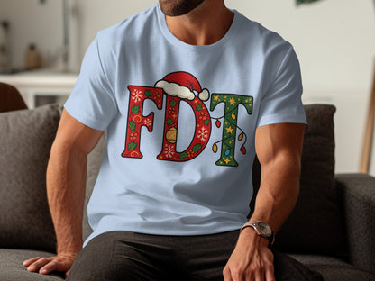 FDT Christmas Lettering Festive Holiday Design T-shirt