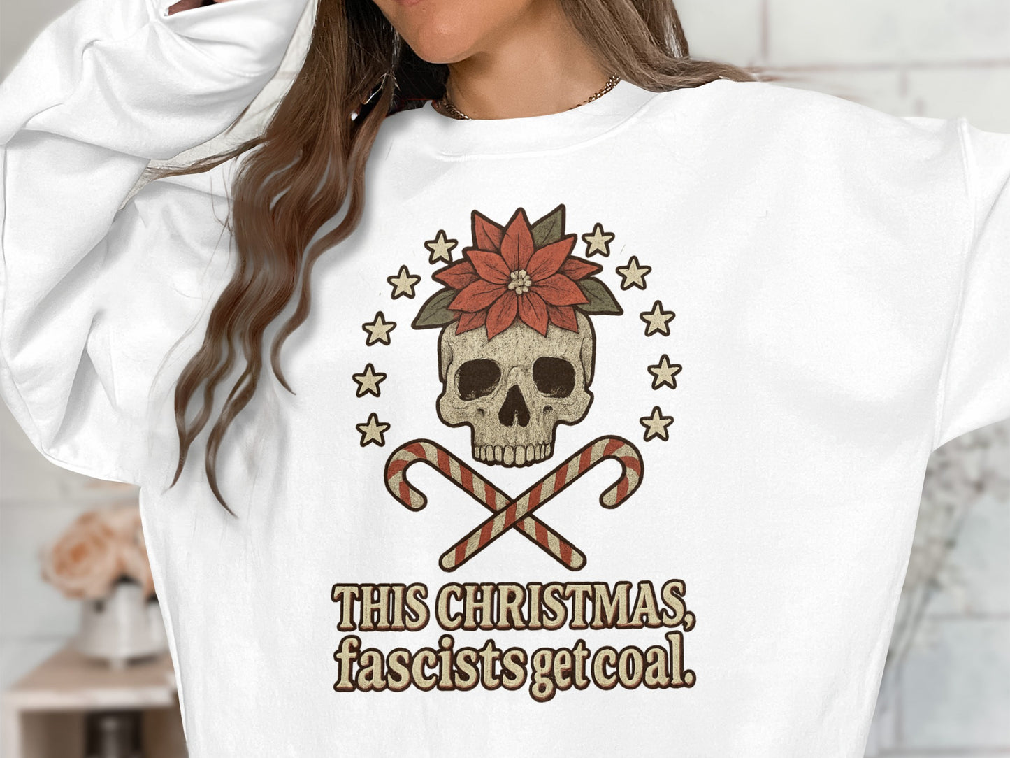 Festive Skull Candy Canes Christmas Statement Sweatshirt