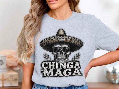 Chinga Tu Maga Graphic T-shirt with Skull Design product type