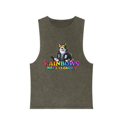Unisex Stonewash Graphic Tank Top - Rainbow Theme, Perfect for Summer Parties, Pride Events, Casual Outings, Music Festivals, LGBTQ+ Spirit