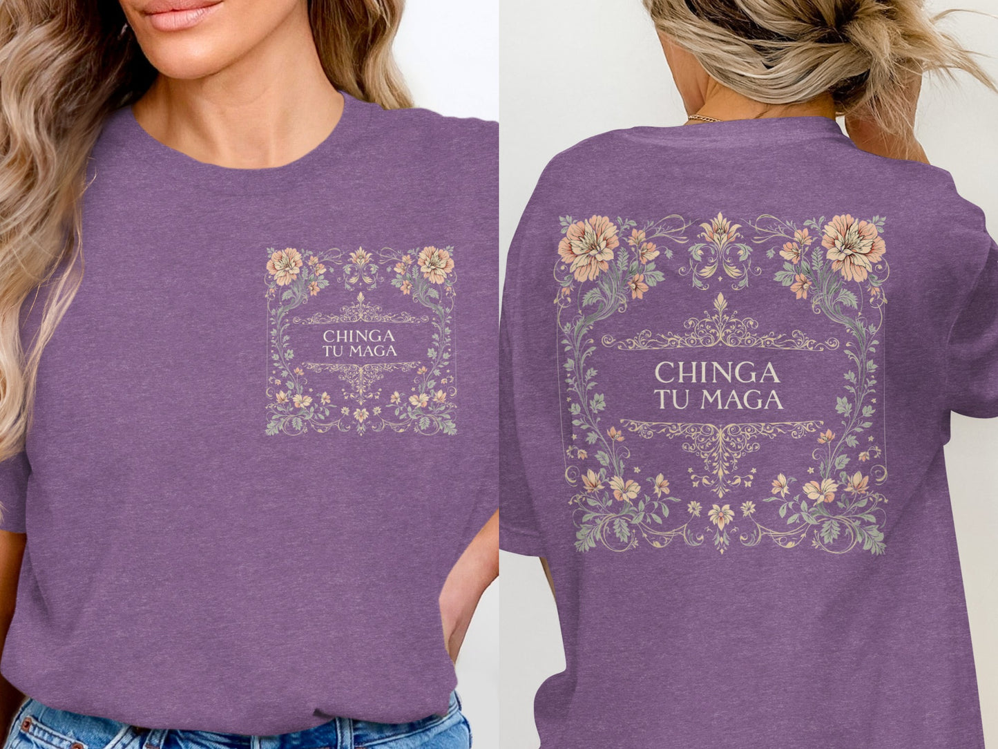 Stylish Purple Graphic Tee with Floral Design