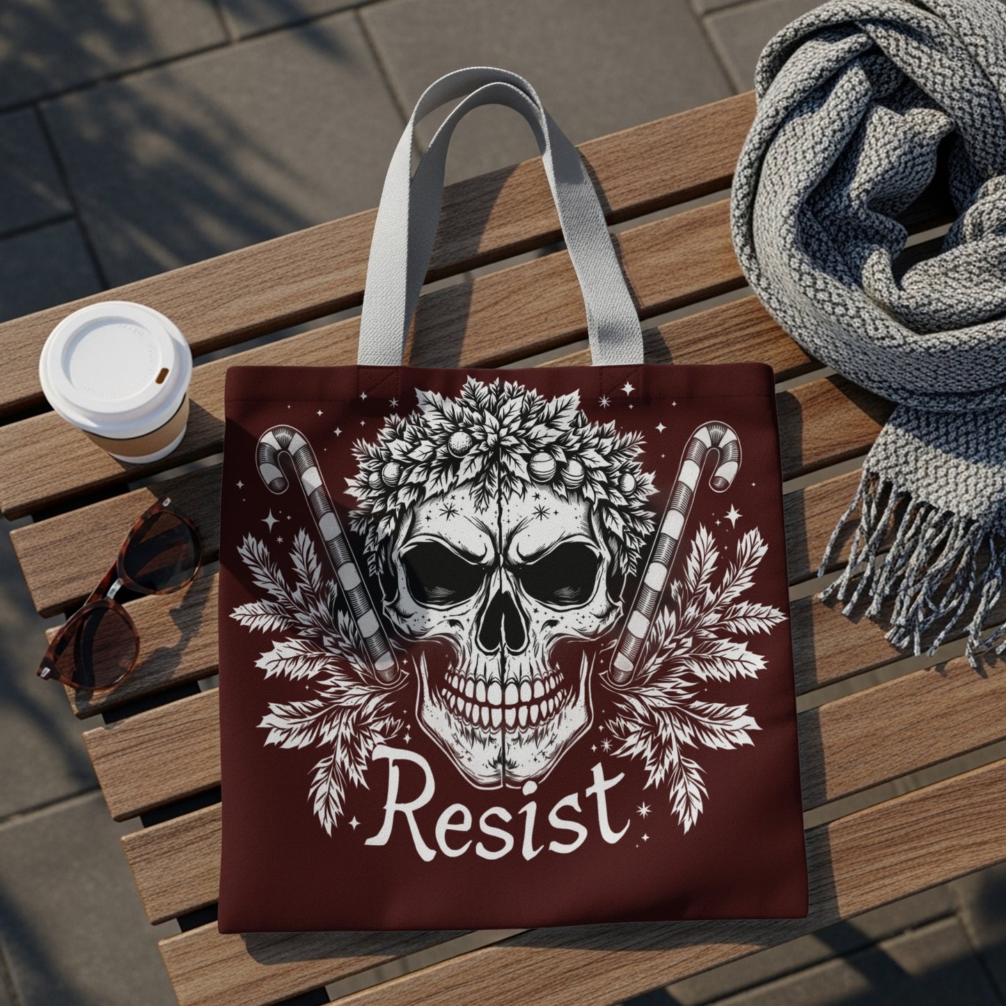 Resist Skull with Candy Canes Tote Bag