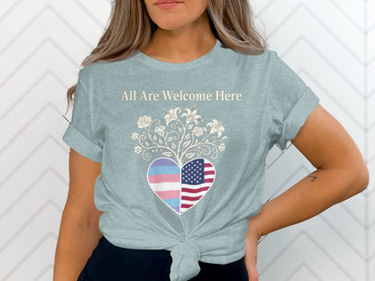 All Are Welcome Here Heart Design T-shirt product