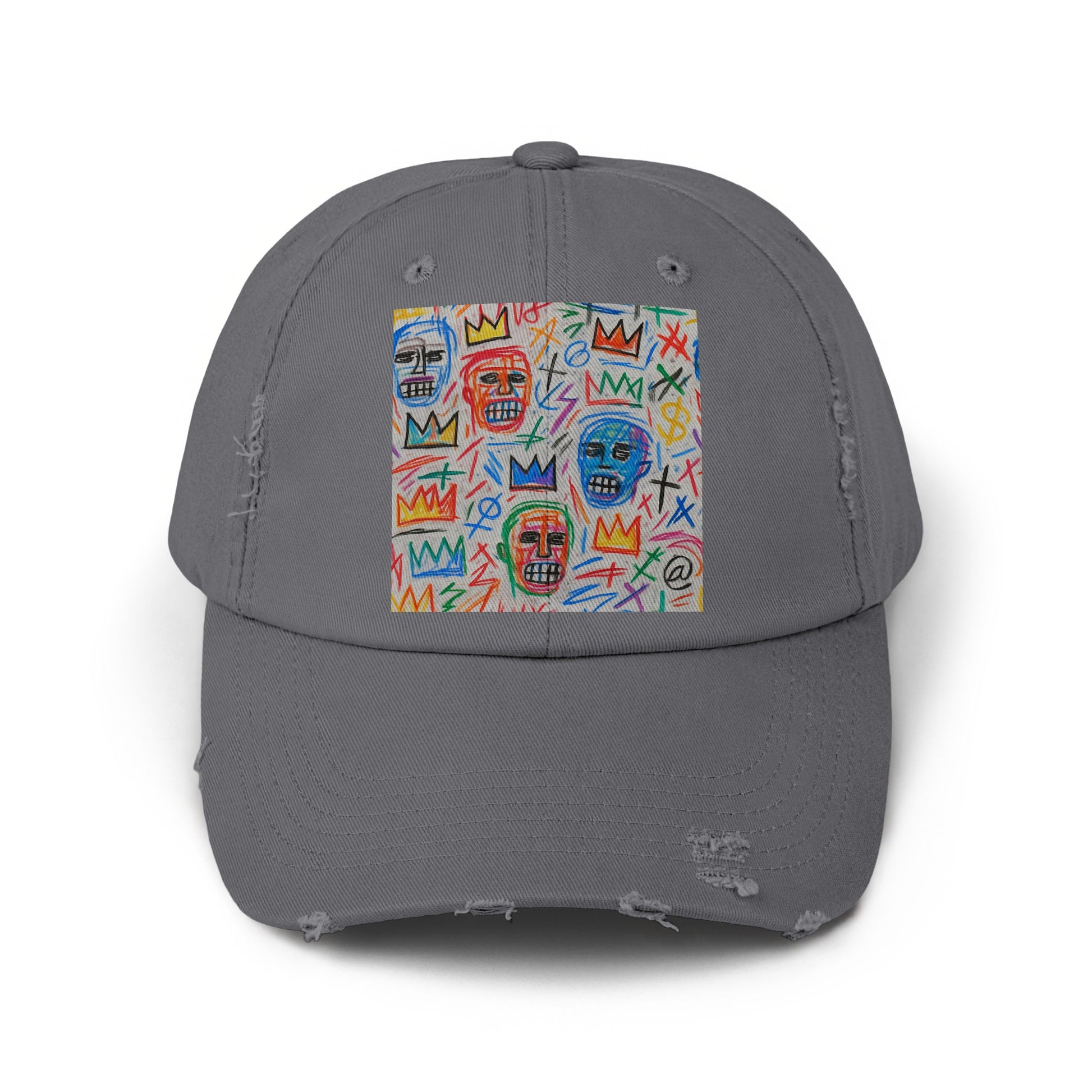 Colorful Abstract Faces Art Grey Distressed Hat product type