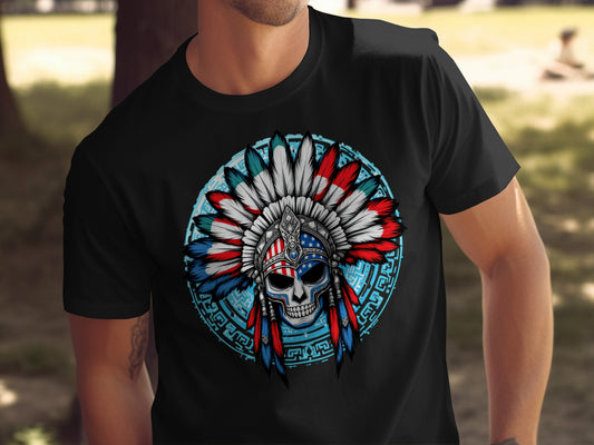 Skull with Feather Headdress Graphic T-shirt product type